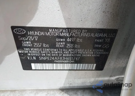 2018 Hyundai Sonata Se z USA, uszkodzony, nr VIN 5NPE24AF8JH655747